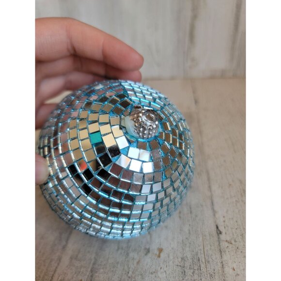 Blue Glass disco ball unique ornament Xmas dance vintage - Picture 14 of 14